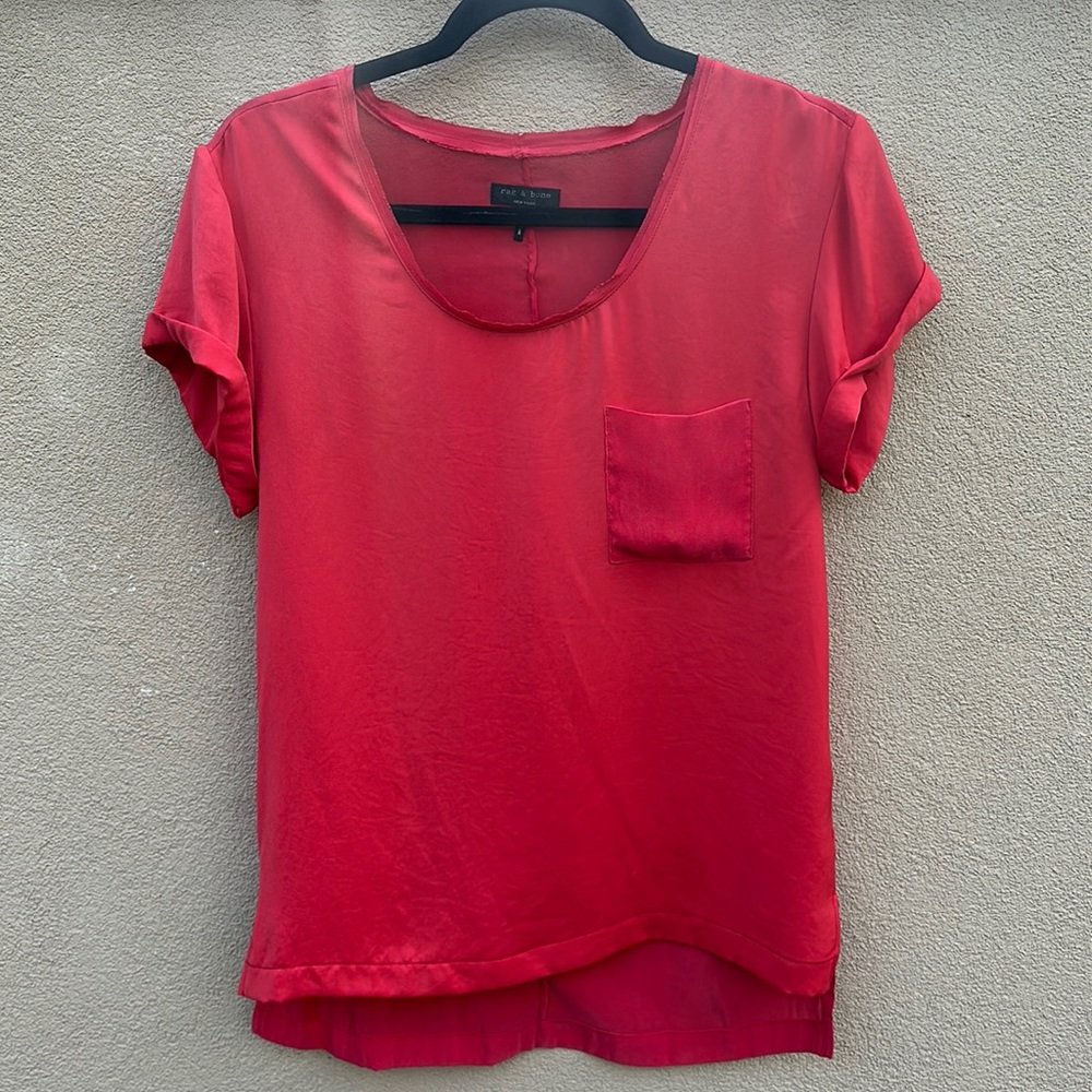 Rag & Bone 🔥 Red Crewneck With Chest Pocket Short Sleeve Shirt Sz S